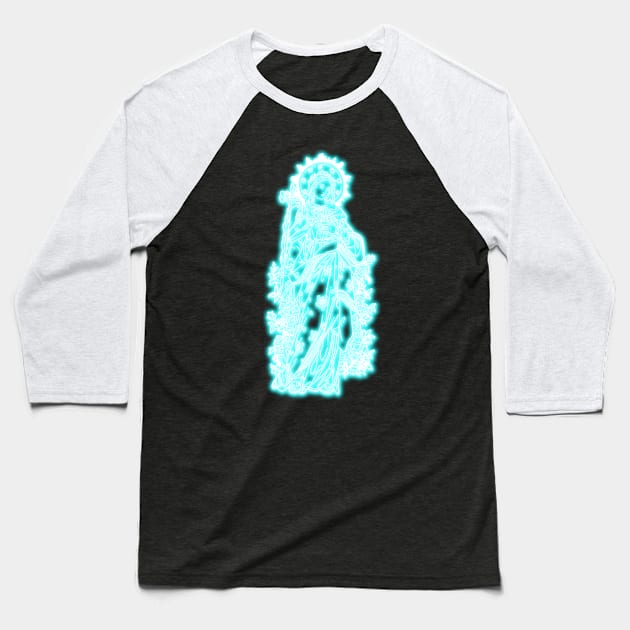 Blue Neon Art Virgin Mary Baseball T-Shirt by la chataigne qui vole ⭐⭐⭐⭐⭐